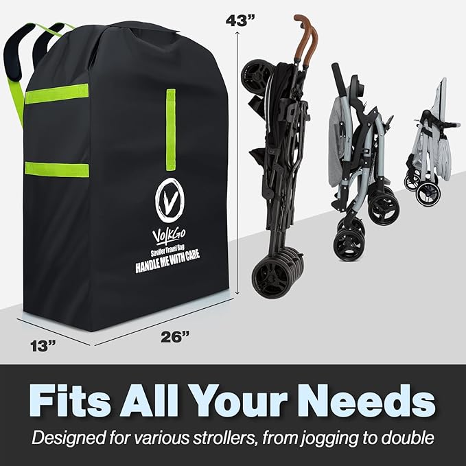 V VOLKGO Stroller Bag for Airplane, Large Cover for Airtravel, Jogger & Umbrella Stroller Cover for Travel - Fits Most Sizes, Gate Check Bag, Heavy Duty Durable Infant carrier covers for Air Travel-BubblyBeeBaby