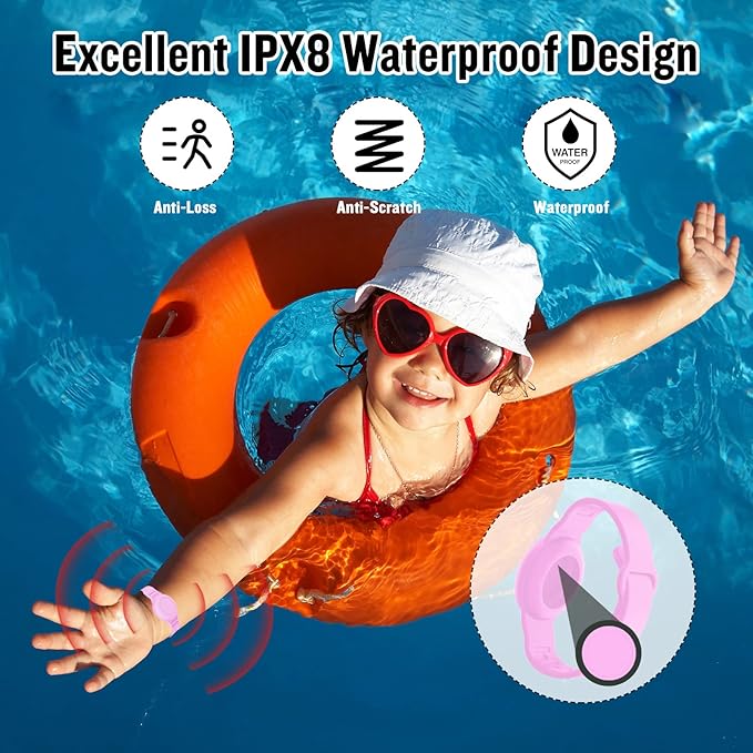 2 Pack Waterproof AirTag Bracelet for Kids, Hidden Silicone Wristband for AirTag, GPS Tracker Case for Air Tag Holder Strap Band for Child Toddler, Secure Anti-Loss Protection(Pink Purple)-BubblyBeeBaby