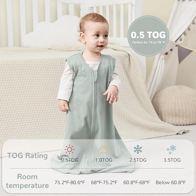 JELLYMONI Baby Sleep Sack 18-24 Months 100% Cotton Wearable Blanket, 0.5 TOG Soft Lightweight Toddler Sleeping Sack 3 Pack 2-Way Zipper Newborn Sleep Sacks-BubblyBeeBaby