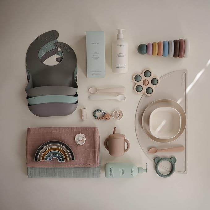 mushie Silicone Baby Bib | Adjustable Fit Waterproof Bibs (Dove Gray)-BubblyBeeBaby