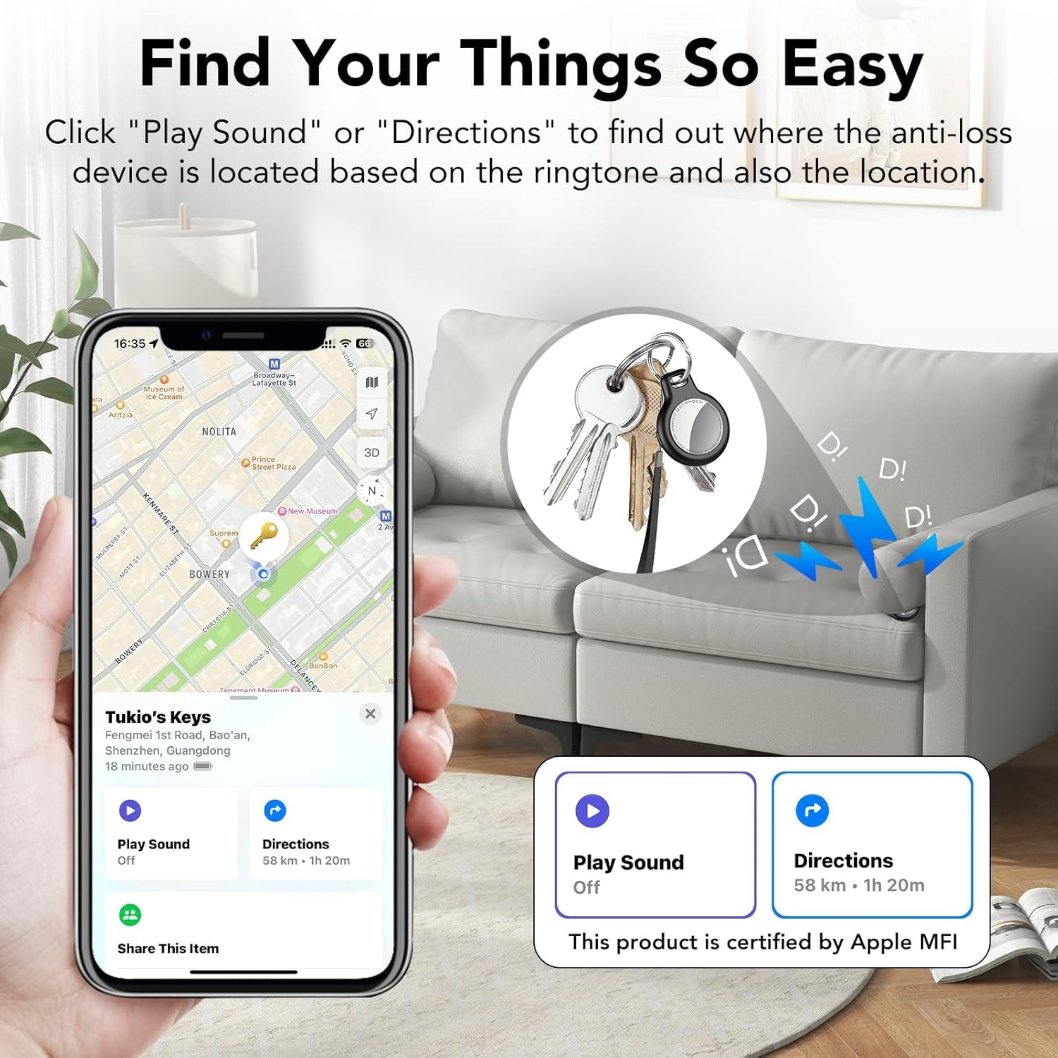 2025 New [Apple MFi Certified] (iOS Only) Air Tracker Tag-1 Pack, Bluetooth Tracker for Apple Find My, Replaceable Battery, Key Finder and Item Locator Smart Tag for Keys, Bags, Luggage, Pets, (Black)