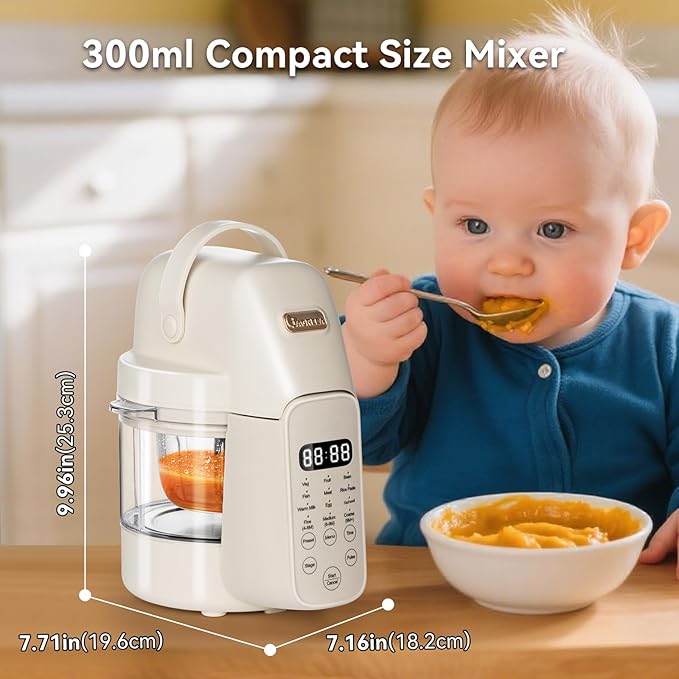 IAGREEA 9 IN 1 Baby Food Maker, 10oz Baby Food Puree Maker, Steamer Puree Blender with 3 Age Groups, Auto Cooking & Grinding, 24-Hour Appointment/450W Heating/Touch Control, Manual Mode, BPA-Free-BubblyBeeBaby