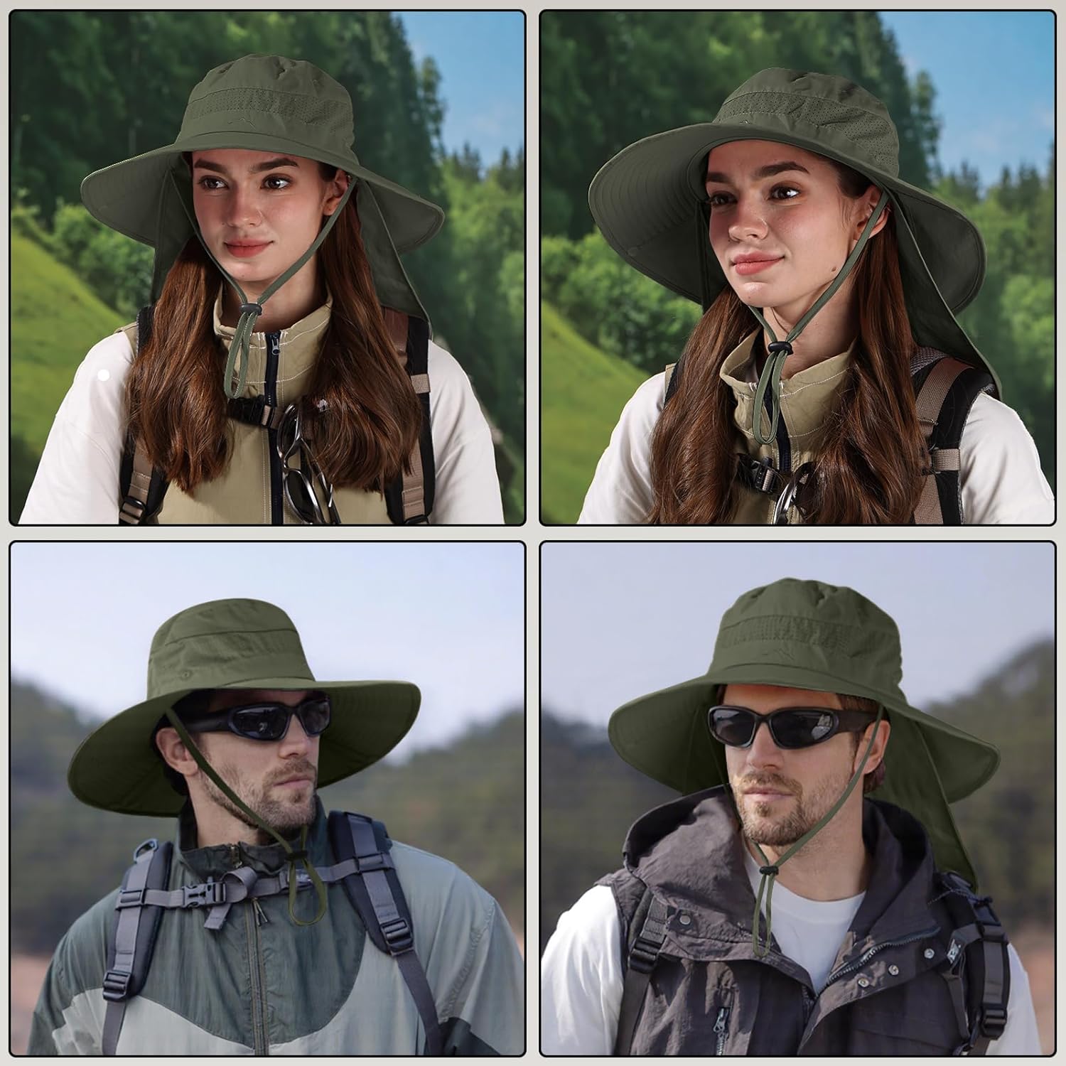 Sun Hats for Men Women, UPF50+ Protection Safari Hat,Wide Brim Fishing Hat with Neck Flap,Bucket Hats for Beach Hiking