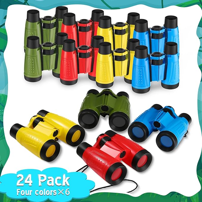 24 Pieces Toy Binoculars with Neck String Assorted Colors Novelty Binoculars Camping Birthday Party Supplies Nature Exploration Toys for Outdoors Indoors Sightseeing, Camping, Birdwatching Wildlife-BubblyBeeBaby