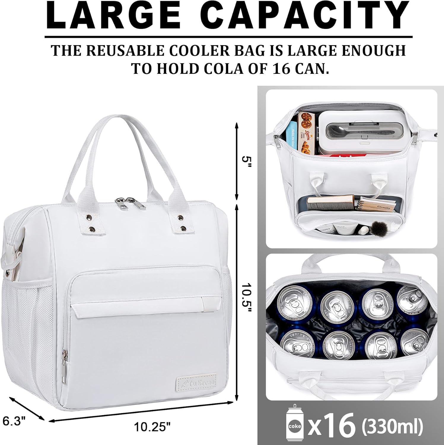 TuErCao White Lunch Bag Fits Bento Boxes, Snack and Foods, Cooler Bags Insulated Lunch Box for Women for Work