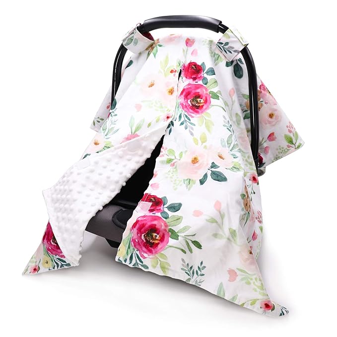 TANOFAR Car Seat Cover Baby, Carseat Covers Baby Boy Girl, Peekaboo Opening Infant Car Seat Cover for Winter, Warm & Cozy, Watercolor Floral-BubblyBeeBaby