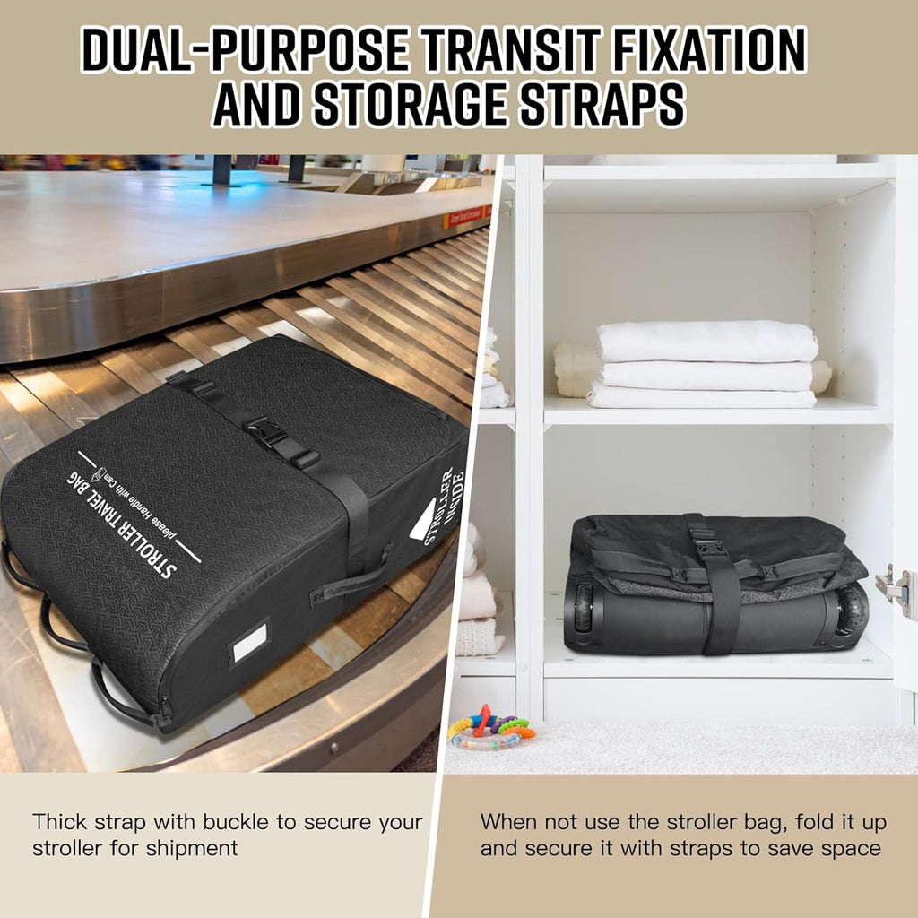 RAYMACE Padded Stroller Travel Bag for Airplane with Wheels Fits to UPPAbaby Vista V2 V3, Cruz V2 V3,Travel Safe Protection Storage Bag, Patterned Design, Black