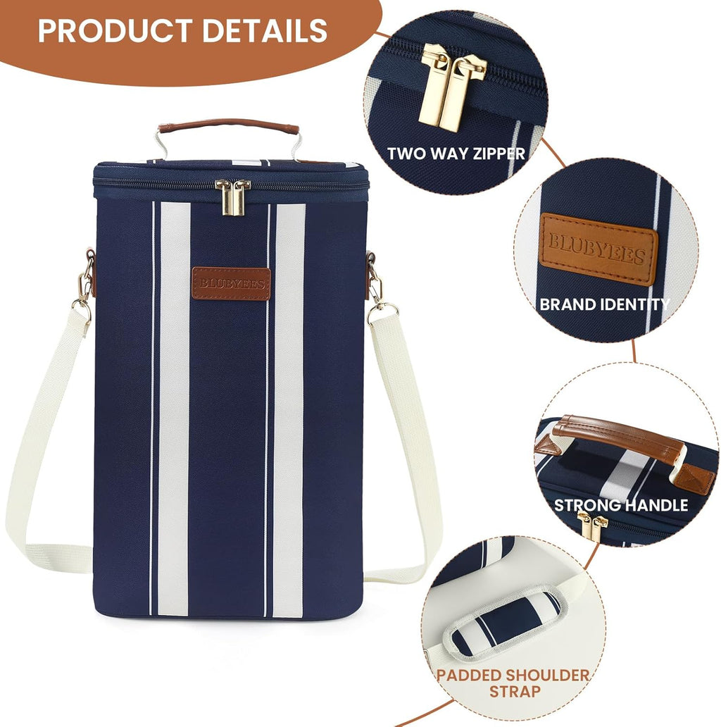 2-Bottle Insulated Wine Carrier Tote - Leakproof Padded 900D Oxford Wine Cooler Bag for Travel, Picnics, Beach & Parties - Ideal Wine Gift for Wine Lovers