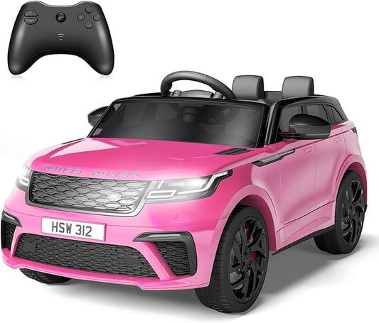 Hetoy Kids Ride On Car with Remote, Licensed Land Rover Kids Electric Car, Ride On Toys for Kids 3-8 with Mp3 Player, Rocking, Pull Rod, Pink-BubblyBeeBaby