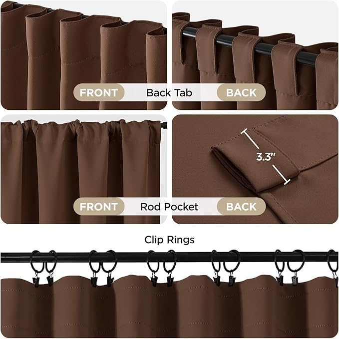 Joydeco 72 Inch Blackout Curtains for Bedroom, Thermal Insulated Black Out Curtains, Room Darkening Drapes for Living Room Window Rod Pocket Back Tab (W52 x L72 Inch, Brown)-BubblyBeeBaby