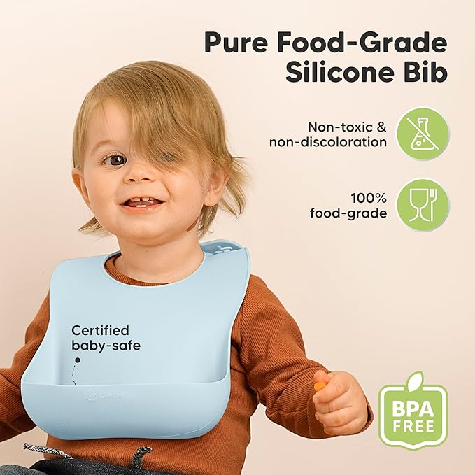 KeaBabies 2-Pack Silicone Baby Bibs for Eating - Sturdy Food-Grade Silicone Bibs for Babies Girl, Boy, Large Food Catcher, Clean & Put On Easily, Waterproof Toddler Feeding Essentials (Ocean)-BubblyBeeBaby