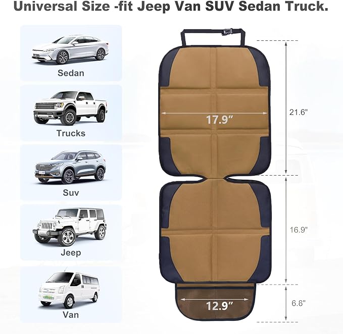 Car Seat Protector for Child Car Seat, 2 Pack Baby Car Seat Covers with Mesh Pockets & Non-Slip Backing 600D Durable Seat Protector-BubblyBeeBaby