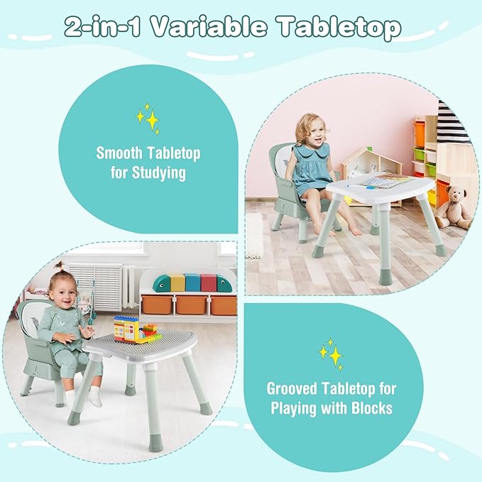 HONEY JOY 8 in 1 Baby High Chair, Convertible Highchair for Babies and Toddlers/Table and Chair Set/Building Block Table/Booster Seat/Stool/Toddler Chair with Safety Harness (Green)-BubblyBeeBaby