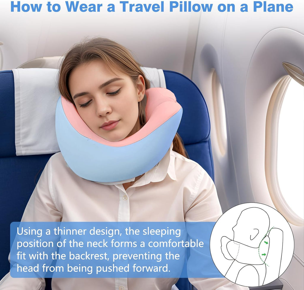 Travel Neck Pillow, Ergonomic Airplane Pillow for International Flights, Travel Essentials with 3D Eye Masks, Ear Plugs and Storage Bag, U Shaped Neck Support for Road Trips, Camping, Train