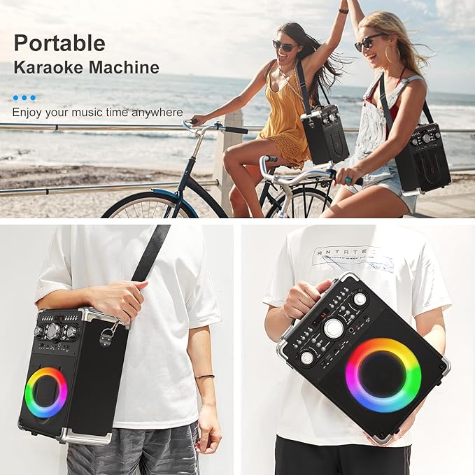Karaoke Machine with 3 Wireless Microphones for Adults, Portable Bluetooth Party Speaker with Echo Adjustment, Singing Machine Support TWS/USB/TF Card/Guitar/TV Connected for Outdoor/Events etc-BubblyBeeBaby