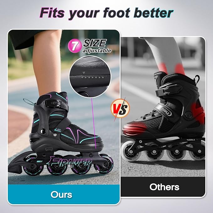 Kids Adjustable Inline Skates Ages 4-12, Youth Inlie Skates for Girls Boys 5-8 8-12 with Full Light Up Wheels, Beginner Women Adult Skates-BubblyBeeBaby