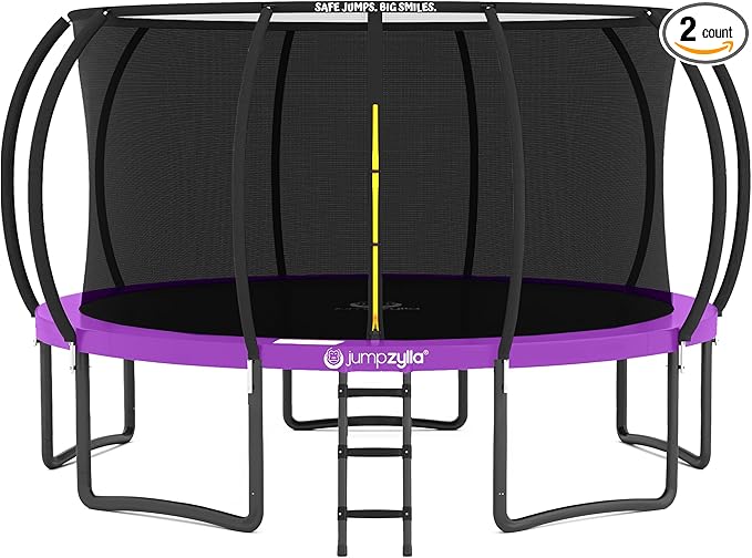 JUMPZYLLA Trampoline Outdoor 8FT 10FT 12FT 14FT 15FT 16FT with Enclosure and Ladder, ASTM Approved Recreational Trampoline for Kids and Adults, Anti-Rust Coated Frame-BubblyBeeBaby