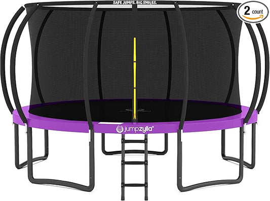 JUMPZYLLA Trampoline Outdoor 8FT 10FT 12FT 14FT 15FT 16FT with Enclosure and Ladder, ASTM Approved Recreational Trampoline for Kids and Adults, Anti-Rust Coated Frame-BubblyBeeBaby