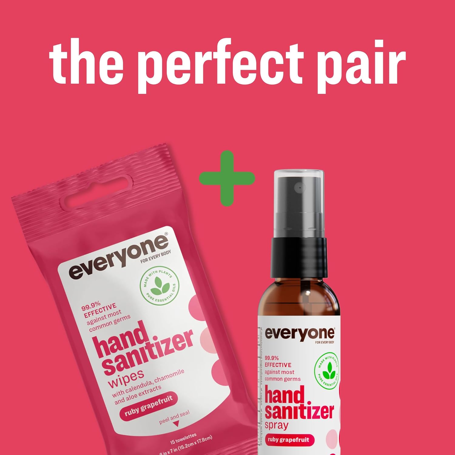 Everyone Hand Sanitizer Spray, 2 Fl Oz (Pack of 6), Ruby Grapefruit, Sugar Cane Alcohol with Essential Oils, 99% Effective Against Germs TSA friendly