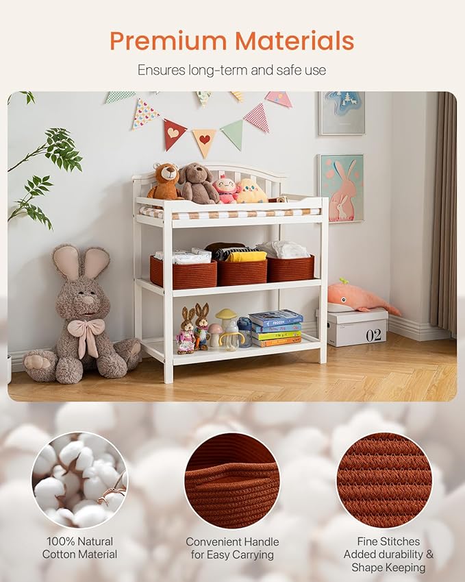 KALLAX Small Woven Basket, 13.5 x 9.5 x 5 Inches, Storage Basket for Organizing, Cute Small Rope Shelf Closet Cube Storage Bins Baskets for Shelves, Dog Toy Gift Baskets Empty, 3 Pack Rust Red-BubblyBeeBaby