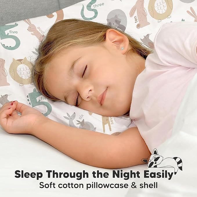 KeaBabies Toddler Pillow with Pillowcase, Jumbo 14X20 - Soft Organic Cotton Toddler Pillows for Sleeping - Machine Washable - Perfect for Travel, Toddler Bed Set (Wild Count)-BubblyBeeBaby