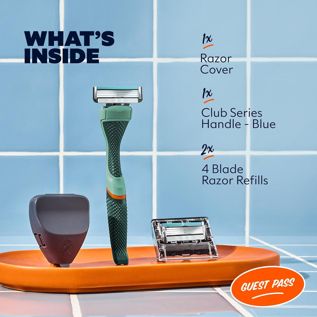 Dollar Shave Club | The Guest Pass Shave Set | 2 Swift Rinse Refill Cartridges, 1 Handle (Green), 1 Razor Cover, Razors for Men