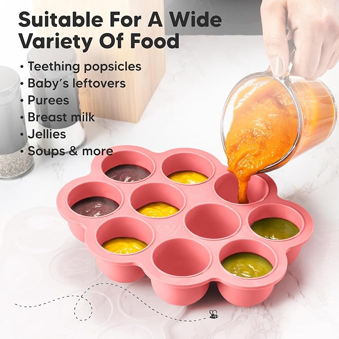 KeaBabies Silicone Food Freezer Trays with Lid, 2oz x 10 Pods Baby Food Storage Containers, Easy Puree Meal Prep, Breast Milk Silicone Freezer Molds, Dishwasher,Microwave Safe,BPA-Free(Blossom)-BubblyBeeBaby