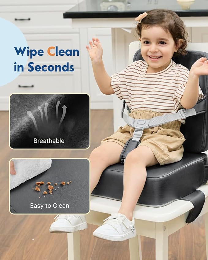 HOMEAL Booster Seat for Kitchen Chair - Toddler Booster Seat for Dining Table - Dining Seat with Adjustable Straps - Non-Slip Base & Breathable Fabric - Dark Gray-BubblyBeeBaby