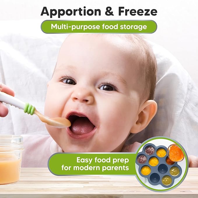 KeaBabies Silicone Food Freezer Trays with Lid, 2oz x 10 Pods Baby Food Storage Containers, Easy Puree Meal Prep, Breast Milk Silicone Freezer Molds, Dishwasher, Microwave Safe, BPA-Free (Slate)-BubblyBeeBaby