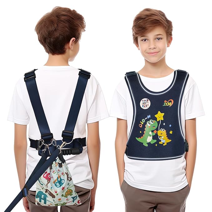 2025 New Safety Walking Harness for Big Kids (6-12yrs) with Autism Special Needs ADHD, Anti-Elopement Vest Harness with Grab Handle and Light Reflector, Adjustable Leash for Autistic, Active Child-BubblyBeeBaby