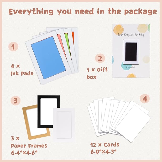 Inkless Baby Hand and Footprint Kit,Clean-Touch Ink Pad Kit,Safe No Mess Printing Infant Hand Foot Stamp,4 Pack Newborn Inkless Print Pads Best Keepsake or Gifts for Family-BubblyBeeBaby