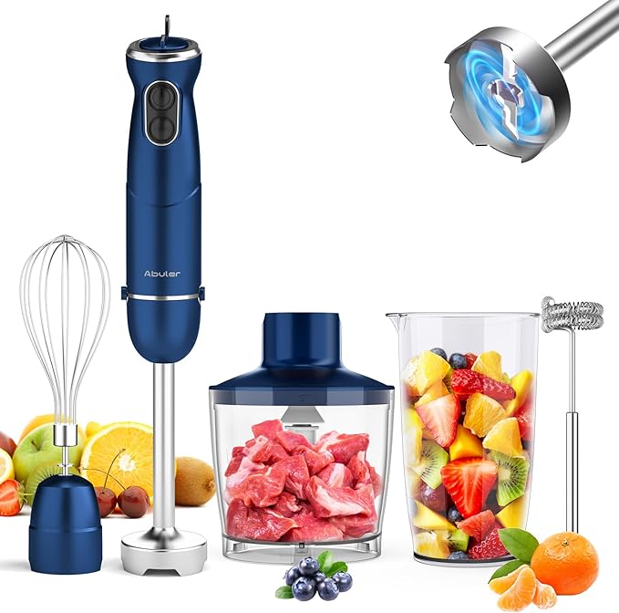 Immersion Blender Handheld 5 in 1 Hand Blender, 1000W Hand Mixer Stick, BPA-Free 12 Speed Handheld Blender 304 Stainless, Beaker, Chopper, Whisk and Milk Frother, Soup, Smoothies, Baby Food, Sauce-BubblyBeeBaby