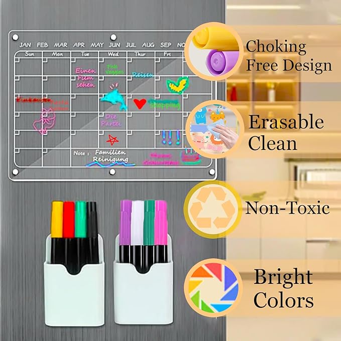 12-Color Markers for Doodle Glow，Neon Dry Erase Markers for Led Drawing Board, Non-Toxic Erasable Chalk Marker for Clear Acrylic Calendar, Mirror, Window, First Day Of School Sign-BubblyBeeBaby