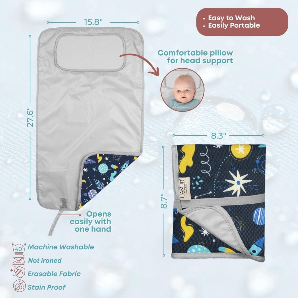 HAMUR HOME Portable Baby Changing Pad – Waterproof, Foldable & Lightweight Travel Mat – Soft & Machine Washable Diaper Changer – Compact & Durable (Space)