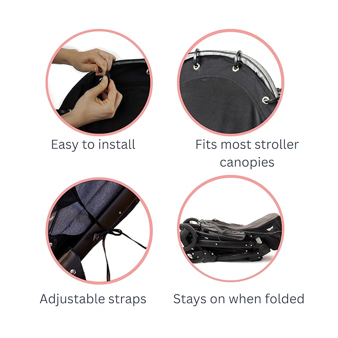 Stroller Sun Shade - Universal UV Protection Cover for Strollers Sunshade with See Through, Clip-On Sun Blocker, Sun Shield for Baby, Breathable Adjustable Fit, Full Coverage, L Black-BubblyBeeBaby