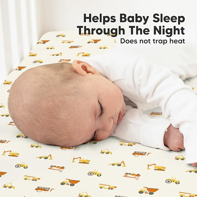 KeaBabies 2-Pack Organic Crib Sheets for Boys, Girls - 52x28 Fitted Crib Mattress Sheet Neutral, Breathable Jersey Cotton Cover for Baby Bed, Toddler Mattress, Soft & Cute Prints (Construction)-BubblyBeeBaby