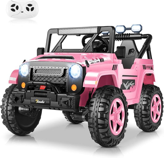 Hikole 24V Ride on Toys for Kids - 4WD/2WD Switchable 2 Seater Kids Electric Car with 4x200W Motors, Remote Control, 3 Speeds, LED Lights, MP3 Player, Safety Belt, Gift for Girls, Pink-BubblyBeeBaby