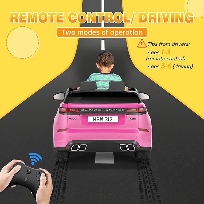 Hetoy Kids Ride On Car with Remote, Licensed Land Rover Kids Electric Car, Ride On Toys for Kids 3-8 with Mp3 Player, Rocking, Pull Rod, Pink-BubblyBeeBaby