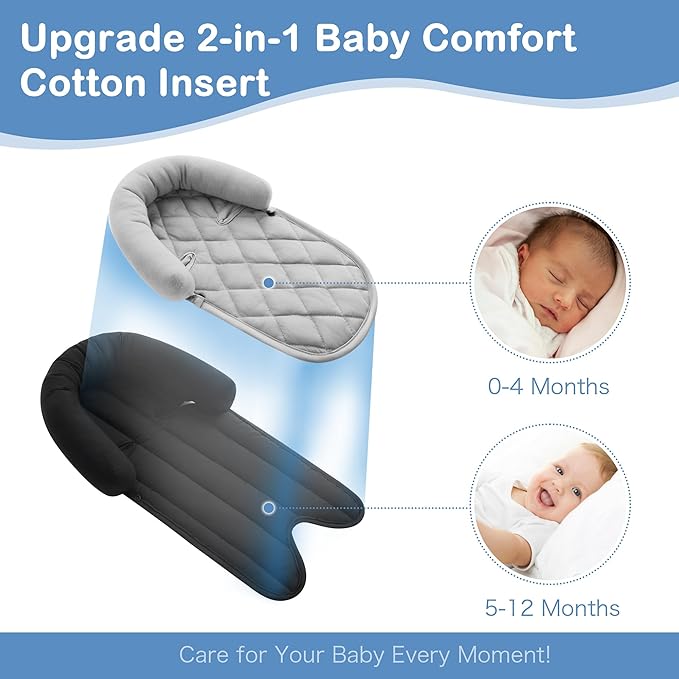 Pro Goleem Car Seat Head Support Infant, Soft Infant Car Seat Insert, 2 in 1 Carseat Head Support for Newborn, Perfect for Car Seat, Stroller, Swing, Bouncer, Gray and Black-BubblyBeeBaby