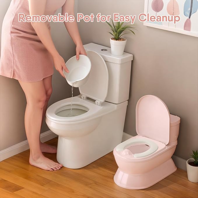 2-in-1 Toddler Potty Training Toilet - Larger Potty Chair & Detachable Training Seat for Boys & Girls Ages 1-3 with Flushing Sound, Wipes Storage, Toilet Paper Holder-BubblyBeeBaby