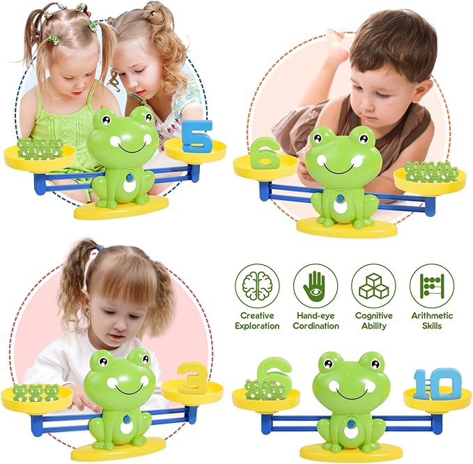 BAKAM Frog Balance Scale Toy, Number Counting Blocks Games, Montessori Math Games for Kids 5-7, Preschool Kindergarten Learning Activities, STEM Educational Toys for 3+ Year Old-BubblyBeeBaby