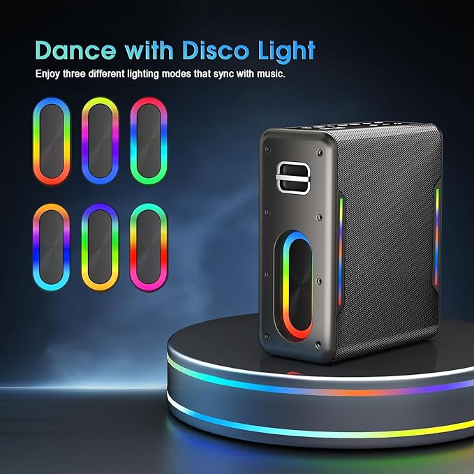Karaoke Machine with Two Wireless Microphones, Powerful Portable Bluetooth Speaker for Adults & Kids, PA System with 2 Voice Mode, LED Lights, Supports BT/TWS/AUX/USB/TF for Party (Black+Sliver)-BubblyBeeBaby