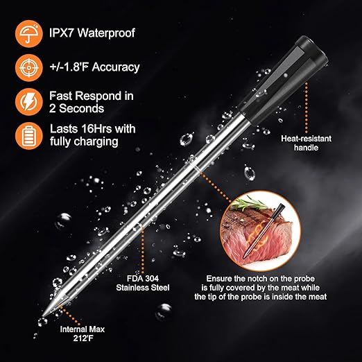 INSMART Wireless Smart Meat Thermometer,330FT Bluetooth Range,100% Waterproof,Precision Cooking Grilling,Multi Sensors,for BBQ,Oven,Grill,Kitchen,Smoker, Rotisserie Turkey Beef/iOS & Android App-BubblyBeeBaby