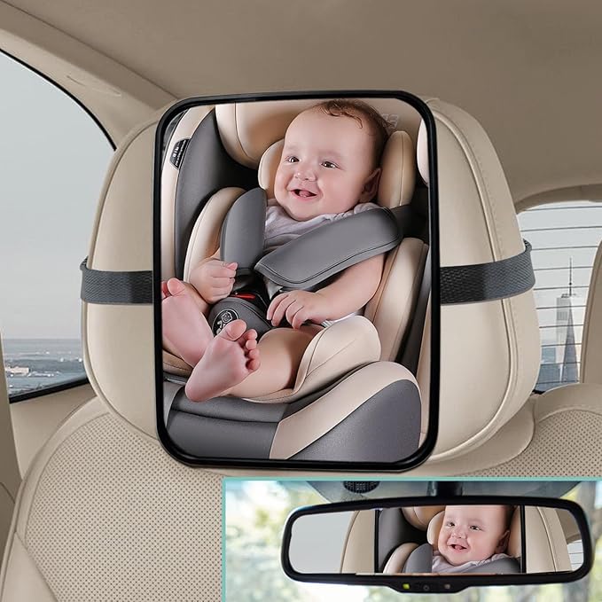 Baby Car Mirror, Universal Fit, Headrest Mount, Shatterproof, Stable, Easy Install, Compatible with Most Cars & SUVs-BubblyBeeBaby