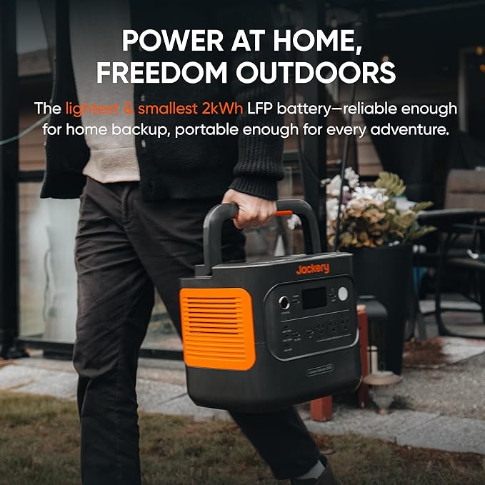 Jackery Explorer 2000 v2 Portable Power Station, 2042Wh LiFePO4 Home Backup Battery, 2200W Solar Generator, USB-C PD 100W Fast Charging for Emergencies, Power Outages, Camping(Solar Panel Optional)-BubblyBeeBaby