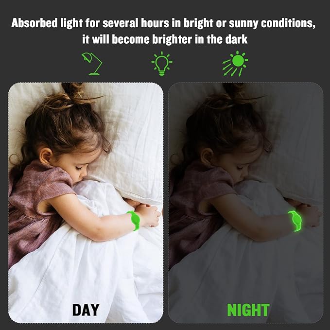 2 Pack Waterproof AirTag Bracelet for Kids, Hidden Silicone Wristband for AirTag, GPS Tracker Case for Air Tag Holder Strap Band for Child Toddler, Secure Anti-Loss Protection(Luminous)-BubblyBeeBaby