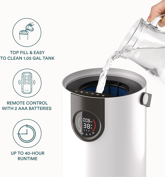 Homedics 2-in-1 Cool Mist Humidifier & Air Purifier – Humidifies & Purifies Air, Digital Air Quality Sensor, Auto Mode, Stylish Tower Design, Ideal for Medium-Large Rooms-BubblyBeeBaby