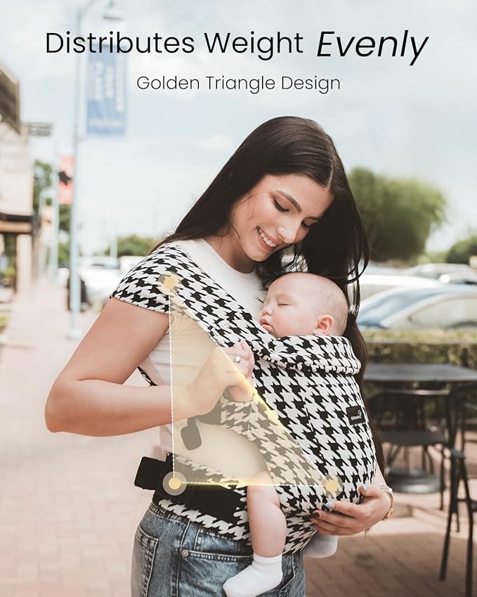 GROWNSY Baby Carrier Newborn to Toddler, Cozy Baby Wraps Carrier, Ergonomic Baby Carrier with Head Support, Houndstooth Black-BubblyBeeBaby