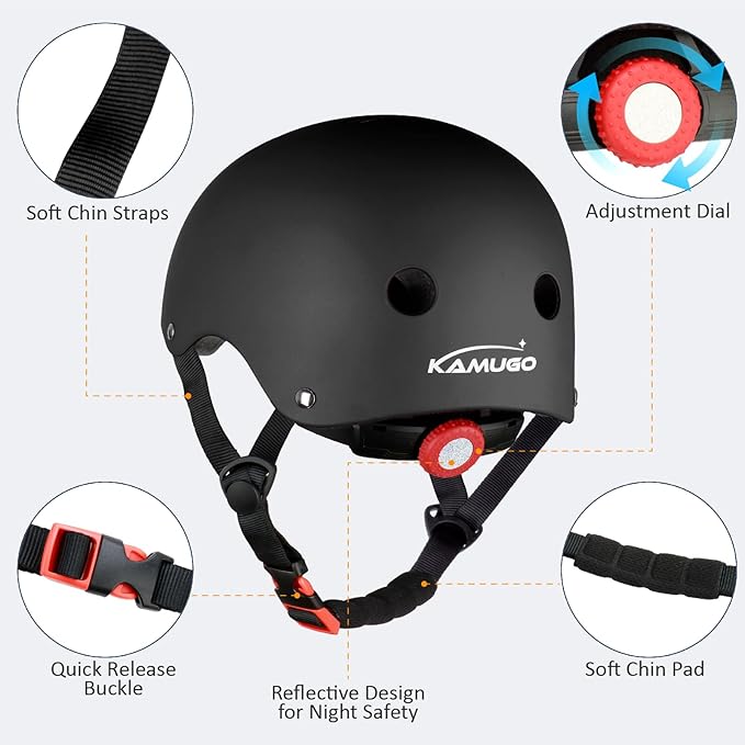 KAMUGO Kids Adjustable Helmet, with Sports Protective Gear Set Knee Elbow Wrist Pads for Toddler Age 2-8 Boys Girls, Bike Skateboard Hoverboard Scooter Rollerblading Helmet Set-BubblyBeeBaby