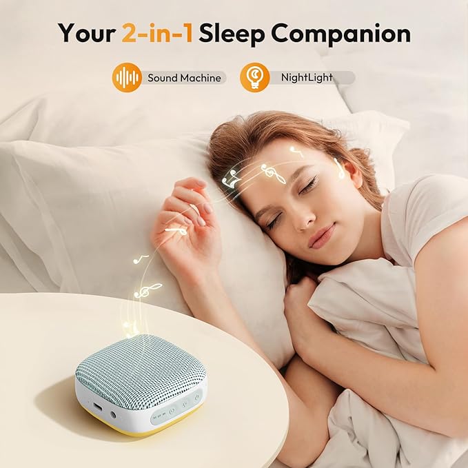 Portable Sound Machine with Night Light, White Noise Sound Machine for Sleeping, 20 Soothing Sounds, Headphone Jack,Long-Lasting Power, Timer, Mini White Noise Machine for Travel Home and Office,Green-BubblyBeeBaby